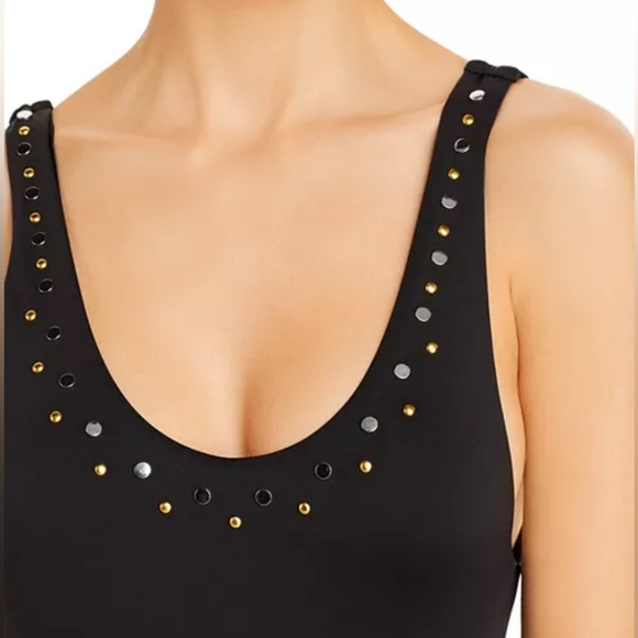 Dolce Vita Stella High-Leg One Piece Swimsuit In Black And Gold Studs Size L - Picture 7 of 16